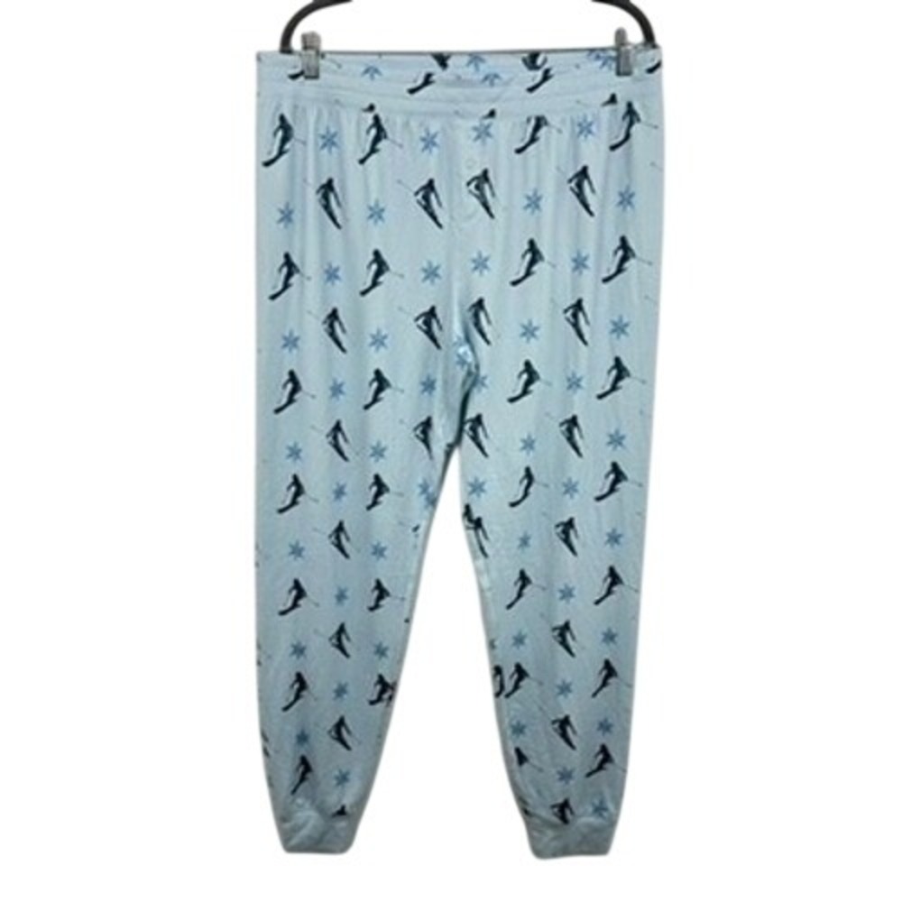 PJ Salvage Women's M Lounge Pajama Pants Blue Skiing Snowflake Sleepwear
